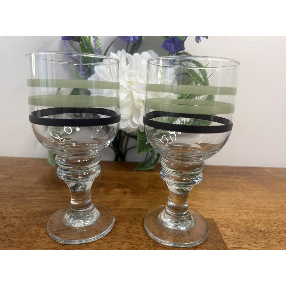 Vintage Pfaltzgraff Sphere Green Black Banded Iced Tea Goblets Set Retro Bar